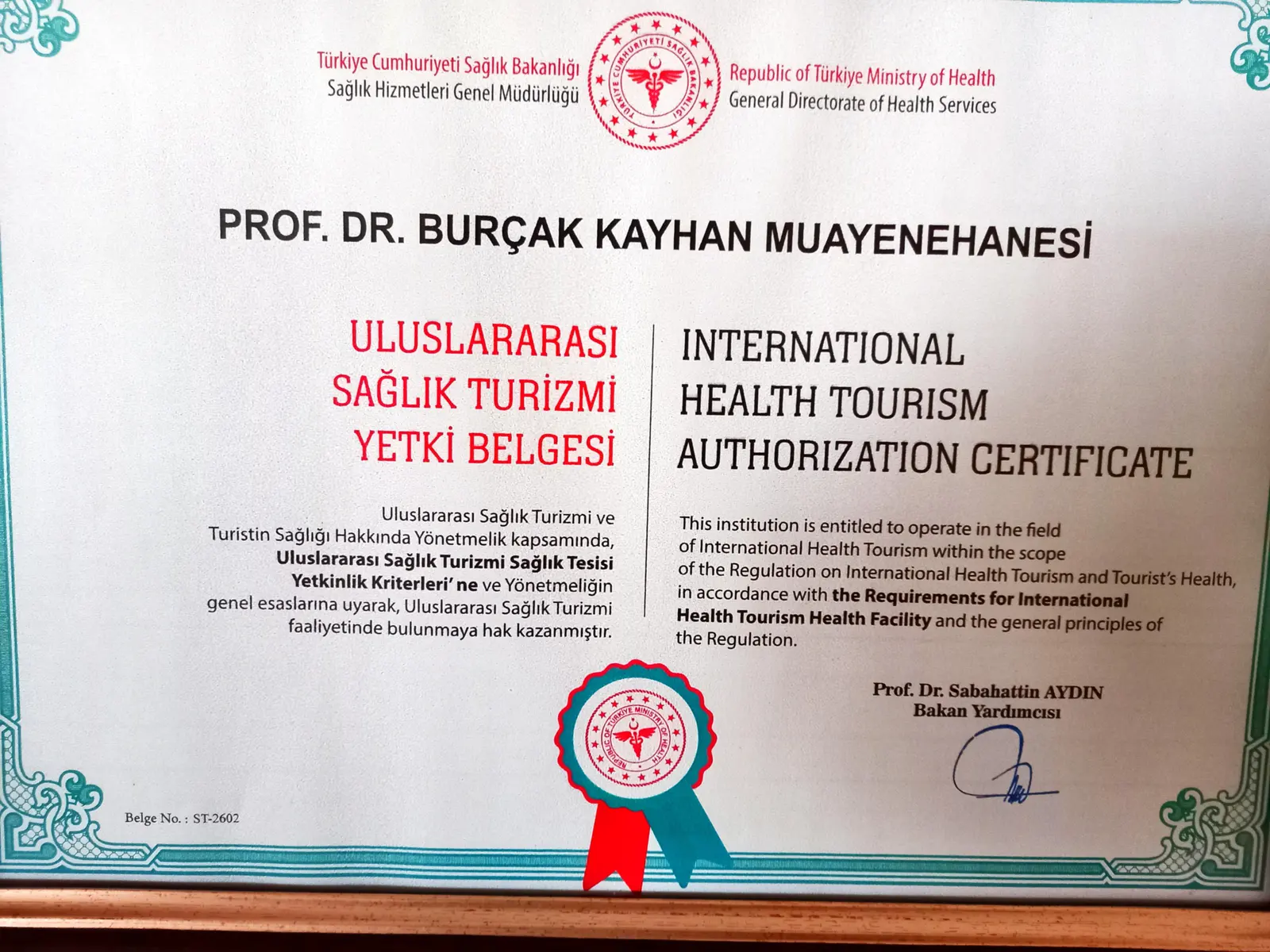 Clinic-provided photograph of Prof. Dr Burçak Kayhan